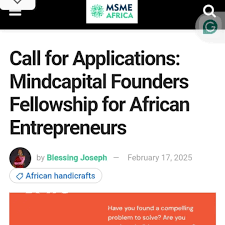 Mindcapital Founders Fellowship for African Entrepreneurs: Application Available